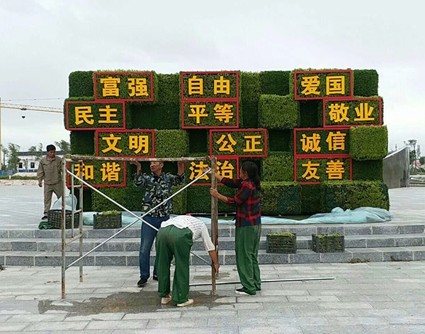 城市广场字观五色草造型施工案例
